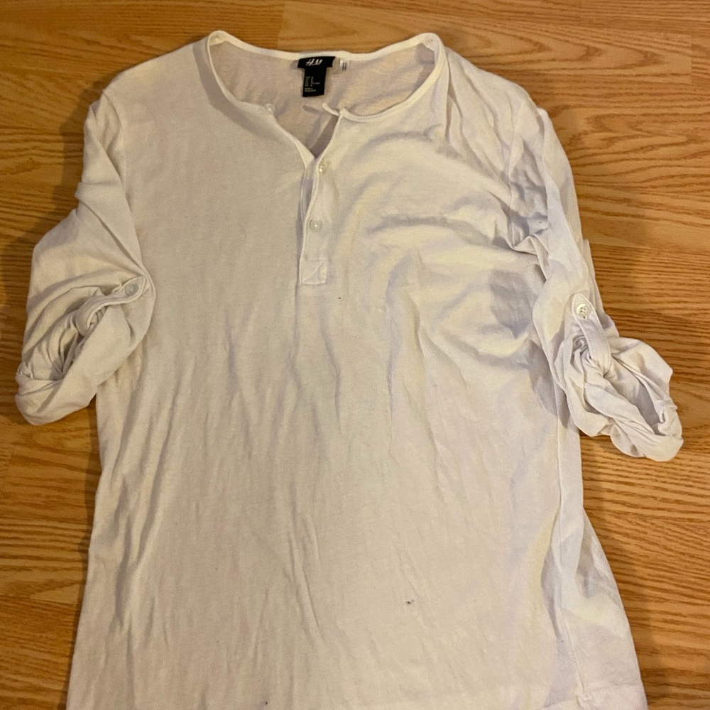 Men H&M White Long Sleeve Shirt
